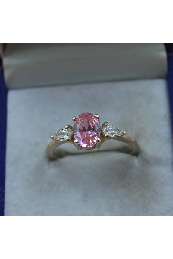 Handmade pink sapphire anniversary ring, pink stone, oval shaped, sterling silver, September birthstone