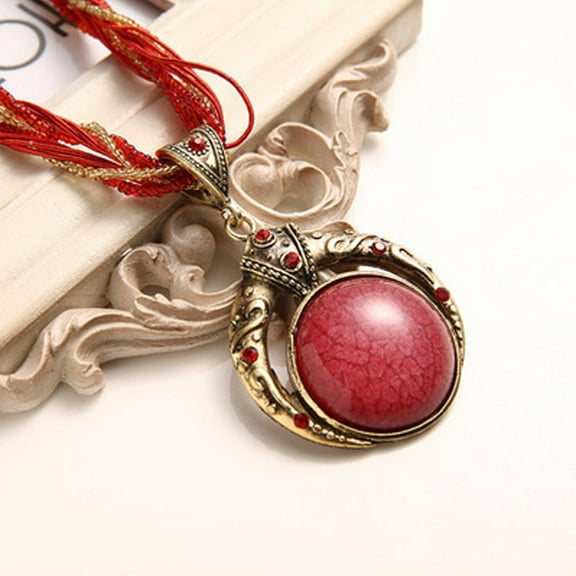 Handmade rice bead necklace Posamian round gem pendant necklace leisure universal neck decoration,Red