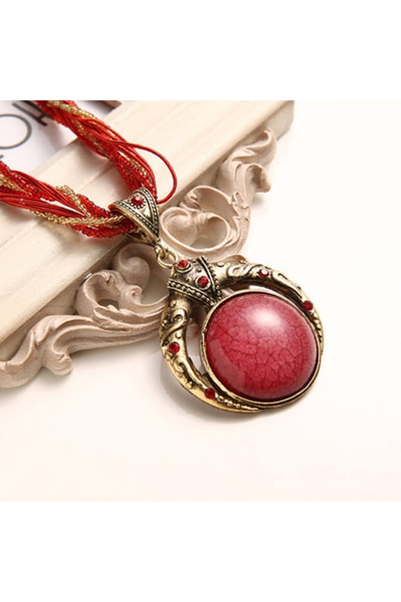 Handmade rice bead necklace Posamian round gem pendant necklace leisure universal neck decoration,Red