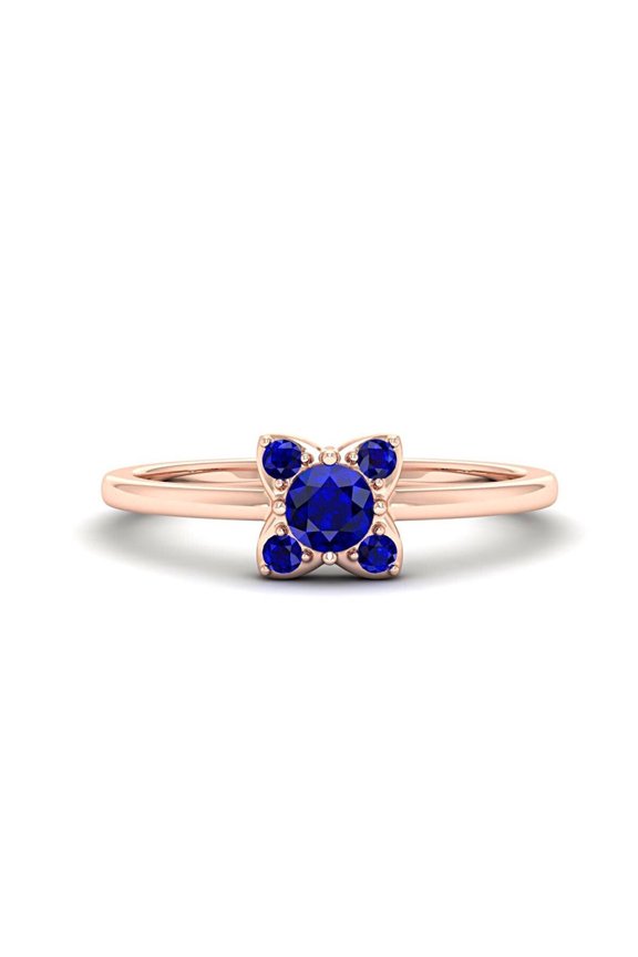 Handmade round sapphire ring gold plated silver ring women's engagement gift for him