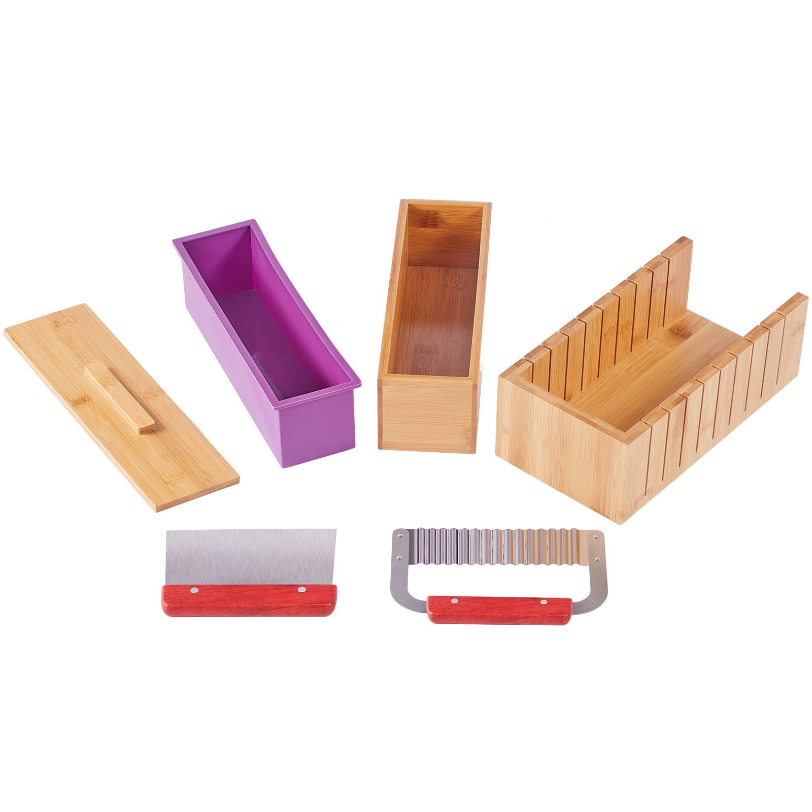 Handmade soap DIY set, bamboo soap box, silicone mold, wave straight cutting double knife, including packaging bag sticker.