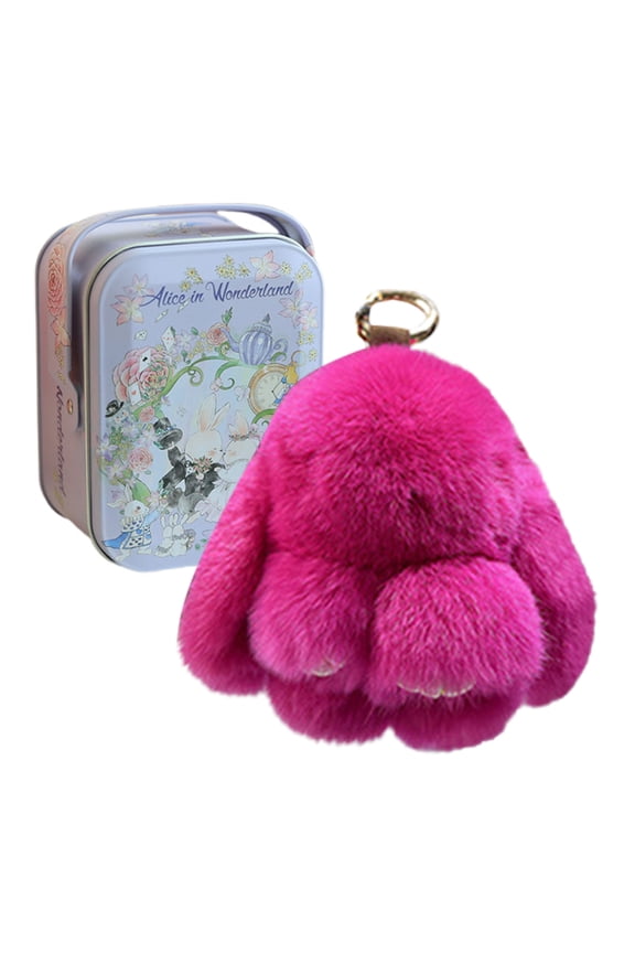 Handmade soft bunny keychain with tin box. Adorable plush bunny, Lulu charm, perfect for bag and key decoration, ideal as an Easter gift.(Fuchsia)