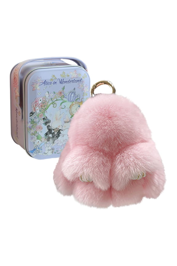 Handmade soft bunny keychain with tin box. Adorable plush bunny, Lulu charm, perfect for bag and key decoration, ideal as an Easter gift.(Pink)
