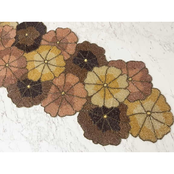 Handmade table runner, floral beaded table runner, 13x36inch