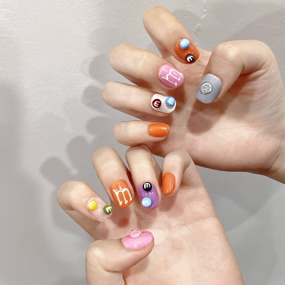 Handmade wearable nails short square round color handmade products wearable nail art three-dimensional detachable cute fake nails