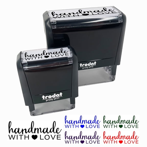 Handmade with Love Heart Detail Self-Inking Rubber Stamp Ink Stamper for Business Office - Red Ink - Small 1-1/2 Inch