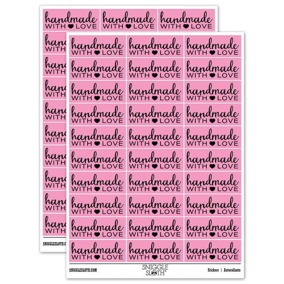 Handmade with Love Heart Detail Sticker Set - Light Pink - Matte Finish - 1.75" Medium