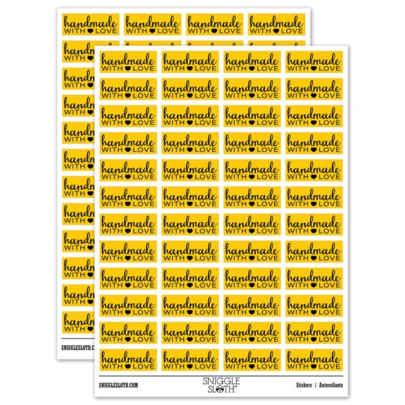 Handmade with Love Heart Detail Sticker Set - Yellow - Gloss Finish - 1.25" Mini