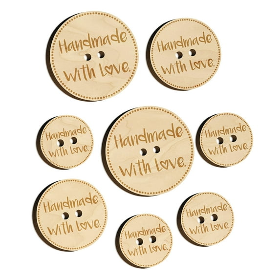 Handmade with Love Heart Dotted Circle Wood Buttons for Crochet Knitting Sewing DIY Craft - 1.25 Inch Large (5pcs)