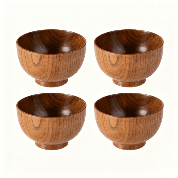 Handmade wooden bowls for rice, soup, coffee, hot drinks one set of 4pcs