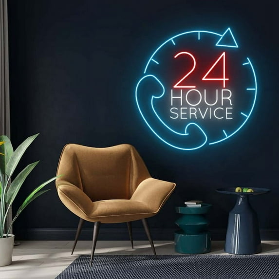 Handmadetneonsign 24 Hour Service Neon Sign, 24 Hour Service Wall Art Decor, Shop Store Wall Decor