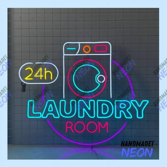 Handmadetneonsign 24h Laundry Room Neon Sign, Laundry Machine Led Sign, Laundry Service Neon Light, Wall Decor, Home Wall Art 90520
