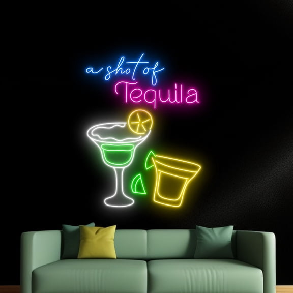 Handmadetneonsign A Shot Of Tequila Neon Sign, Tequila Cocktails Wall Art Decor, Mexico Party Wall Decor
