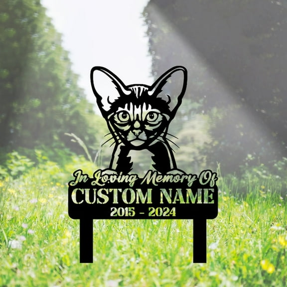 Handmadetneonsign Abyssinian Memorial Metal With Stake, Abyssinian Cat Metal Name Sign Stake, Pet Metal Stake Decor