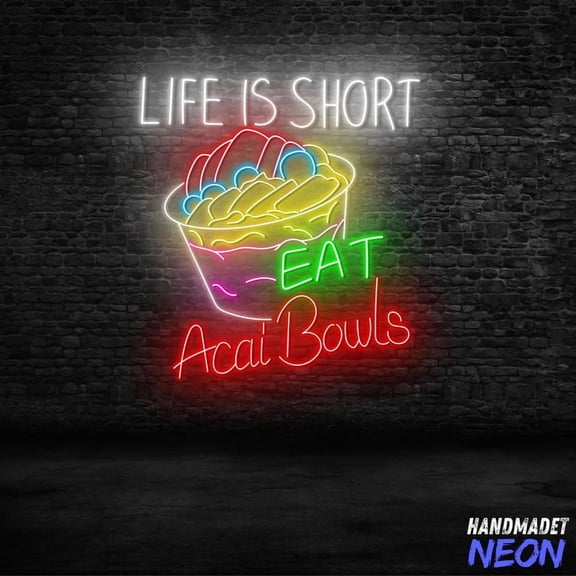 Handmadetneonsign Acai Bowls Neon Sign, Wall Decor for Smoothie Bar, Juice Shop, Vegan Cafe 144042