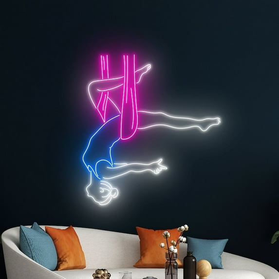 Handmadetneonsign Aerial Yoga Pose Wall Art, Yoga Fitness Coach Wall Decor, Aerial Yoga Wall Decor