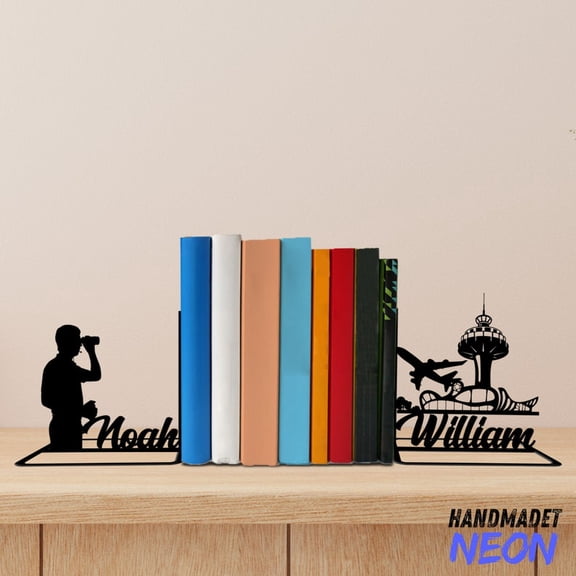 Handmadetneonsign Air Traffic Controller Metal Bookends, Job Name Bookend, Table Bookshelf Decor 044782