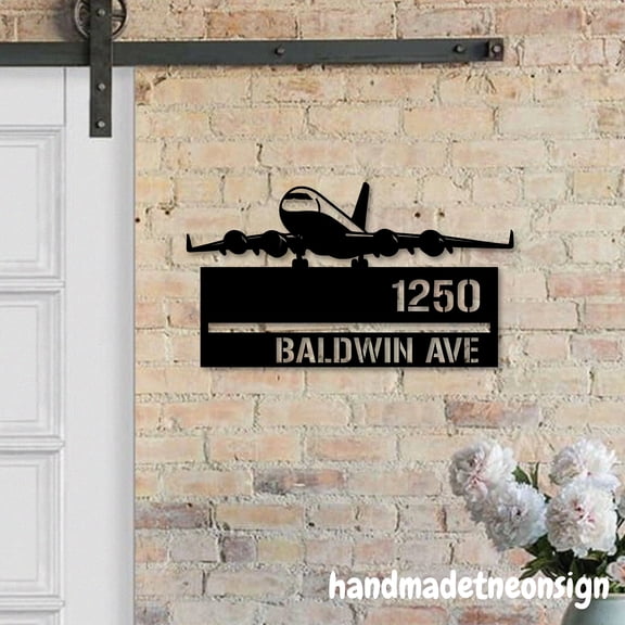 Handmadetneonsign Airplane House Number, Pilot Home Address Metal, Aircraft House Address Sign 70048