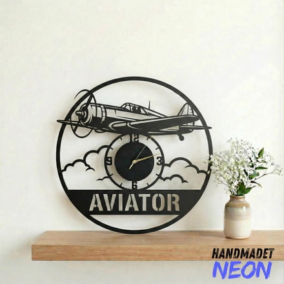 Handmadetneonsign Airplane Metal Wall Clock, Pilot Gift, Office Wall Decor
