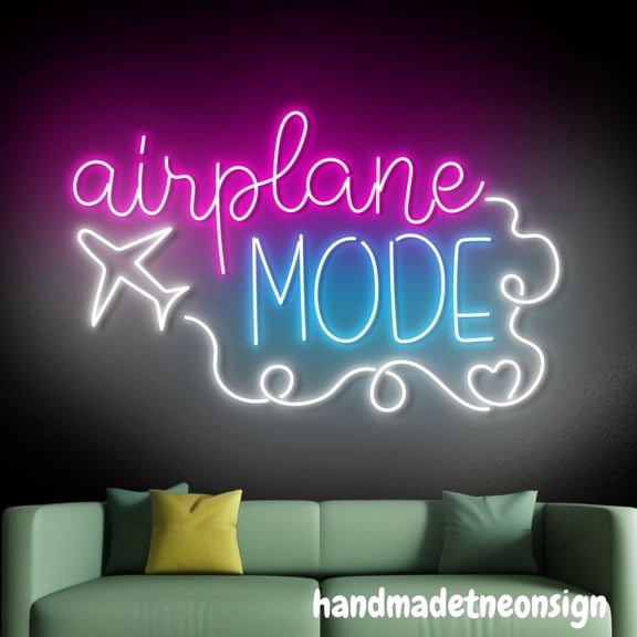 Handmadetneonsign Airplane Mode Neon Sign, Traveling Led Light, Plane Wall Art Decor, Home Wall Decor 69130