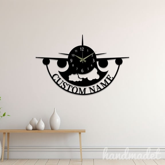 Handmadetneonsign Airplane Wall Clock Unique, Year Date Round Wall Clock, Text Oversize Wall Clock 60088