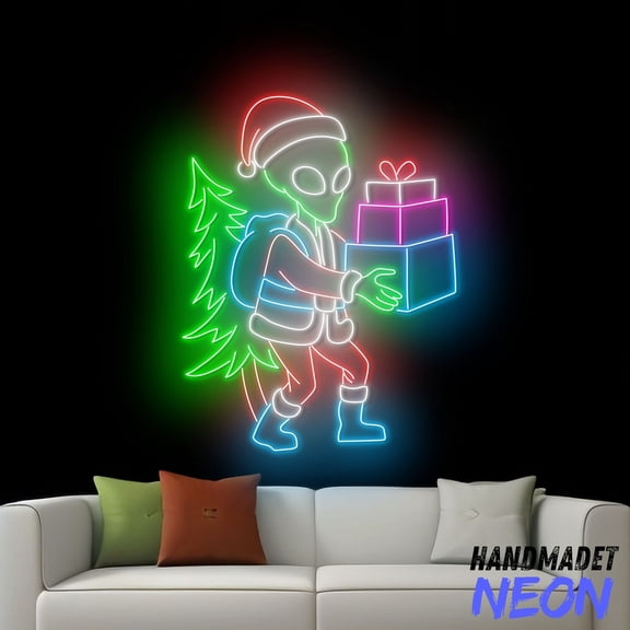 Handmadetneonsign Alian Santa Christmas Tree Neon Sign, Merry Christmas Wall Art, Home Wall Decor 047877