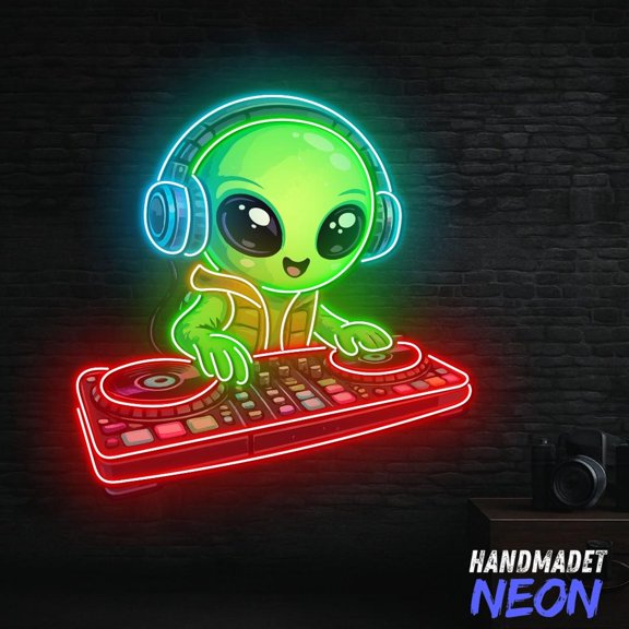 Handmadetneonsign Alien DJ Neon Sign, Bar Wall Decor, Producer Gift