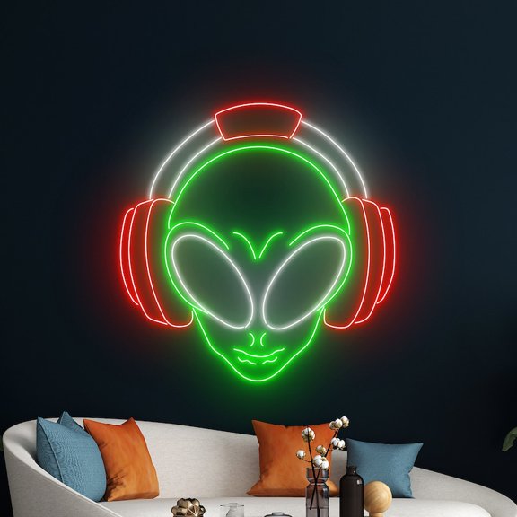 Handmadetneonsign Alien Headphone Wall Art, Alien Headphone Wall Decor, Game Room Wall Decor