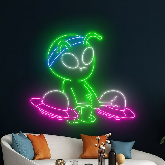 Handmadetneonsign Alien Lifting UFO Neon Sign, Alien Lifting UFO LED Light, Alien Gym Led Sign