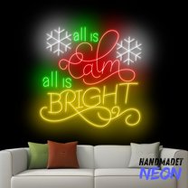 Handmadetneonsign All Is Calm All Is Bright Neon Sign, Christmas Led Sign, Winter Home Wall Decor, Christmas Gift 81234