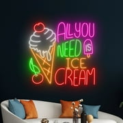 Handmadetneonsign All You Need Is Ice Cream Neon Sign, Ice Cream Cone LED Light, Ice Cream Cone