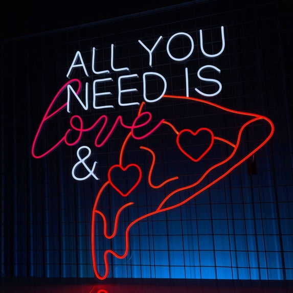 Handmadetneonsign All You Need Is Love And Pizza Neon Sign, Pizza Wall Art Decor, Pizza Food Store Wall Decor