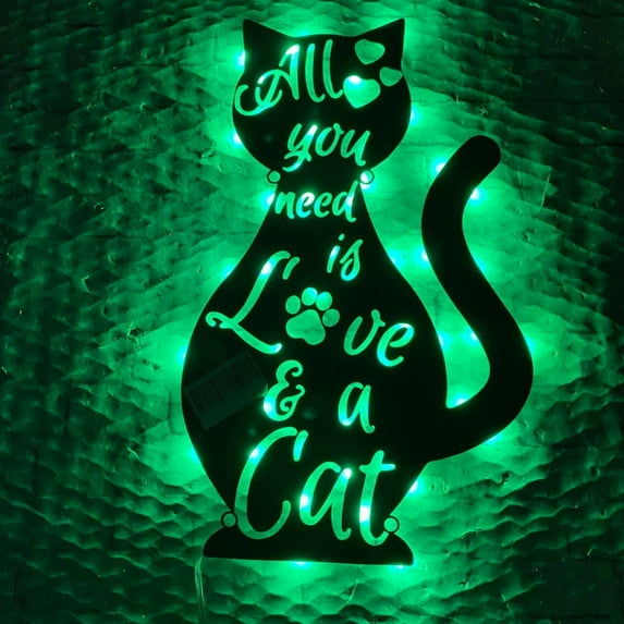Handmadetneonsign All You Need is Love Cat Metal Wall Art Light, Cat Metal Sign Wall Decor, Cat Metal Decor