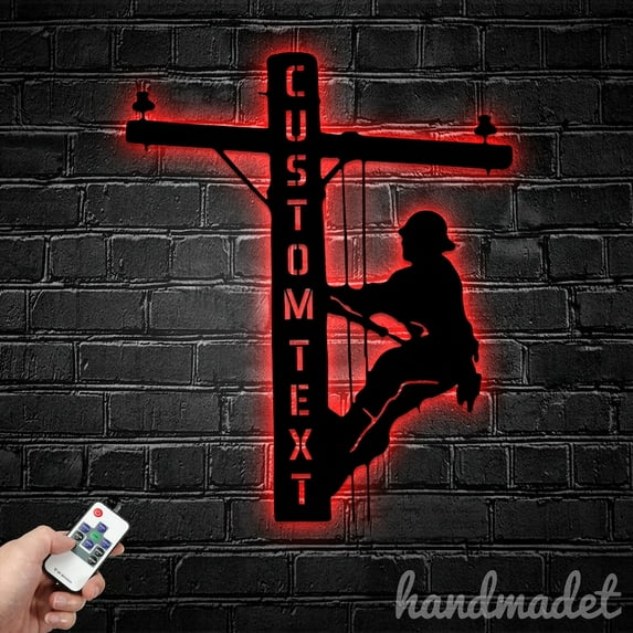 Handmadetneonsign American Flag Lineman Metal Wall Art LED Light, Custom USA Flag Electric Cable