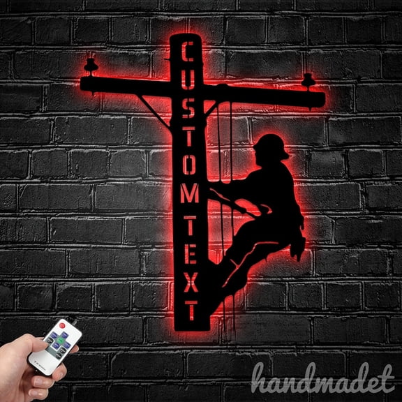 Handmadetneonsign American Flag Lineman Metal Wall Art LED Light, Custom USA Flag Electric Cable