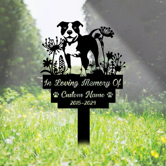 Handmadetneonsign American Pitbull Dog Memorial Metal With Stake, Dog Metal Name Sign Stake, Pitbull Metal Stake Decor 47548