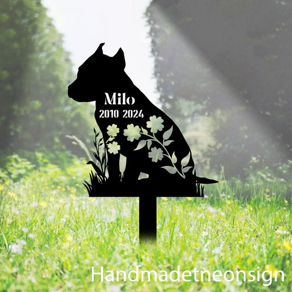 Handmadetneonsign American Staffordshire Terrier Metal With Stake, Dog Metal Name, Pet Sign Stake 66493