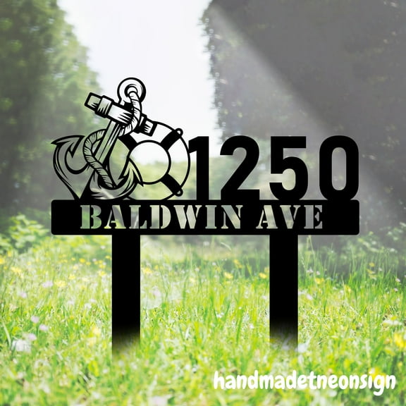 Handmadetneonsign Anchor Memorial Metal With Stake, Captain Sailor Garden Plaque, Sympathy Gift 71497