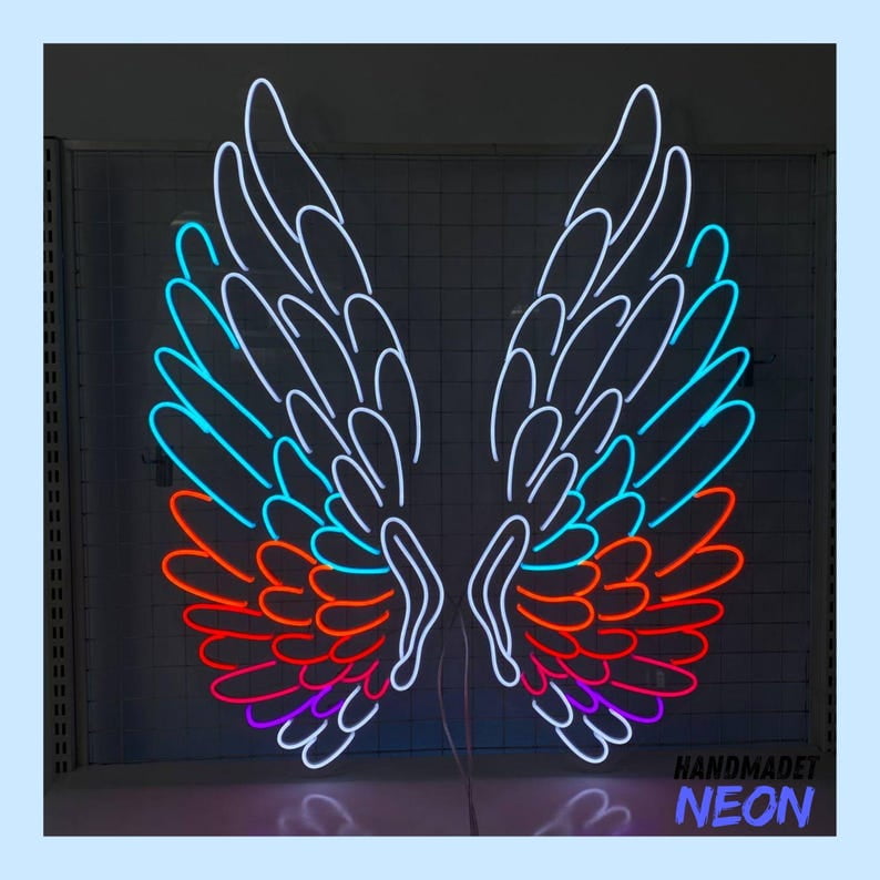 Handmadetneonsign Angle Wings Neon Sign, Wings Led Sign, Angle Wings ...