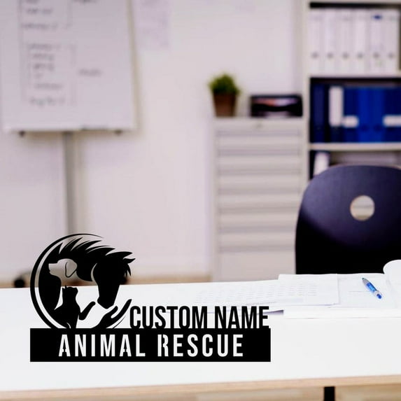 Handmadetneonsign Animal Rescue Metal Nameplate, Animal Rescue Desk Nameplate, Desk Name Plate Decor
