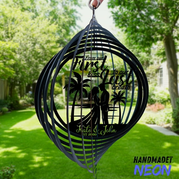 Handmadetneonsign Anniversary Metal Wind Spinner, Custom Romantic Couple Wind Spinner, Home Decor 140536