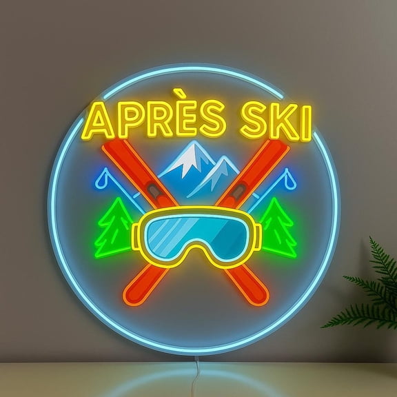 Handmadetneonsign Après ski Acrylic Printed Neon Sign, Skiing LED Light Wall Art, Cabin Home Decor Gift 134814