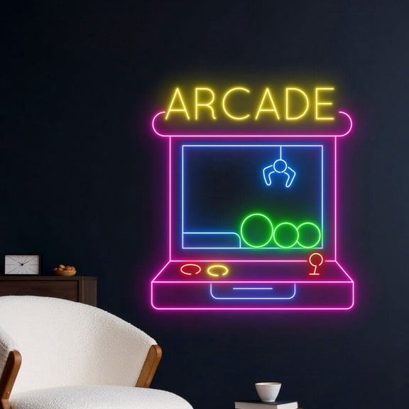 Handmadetneonsign Arcade Machine Neon Sign, Game Machine Neon Led Wall Art Decor, Game Room Wall Decor