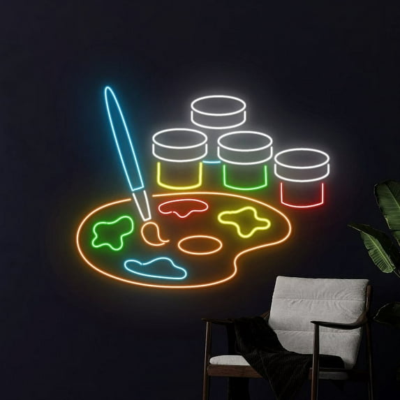 Handmadetneonsign Art Gallery Led Sign, Palette Neon Light, Paintbrush Neon Sign, Workshop Led Sign