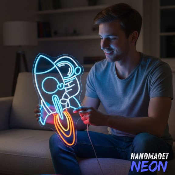 Handmadetneonsign Astronaut Neon Sign, Rocket Led Light, Kid Room Wall Decor