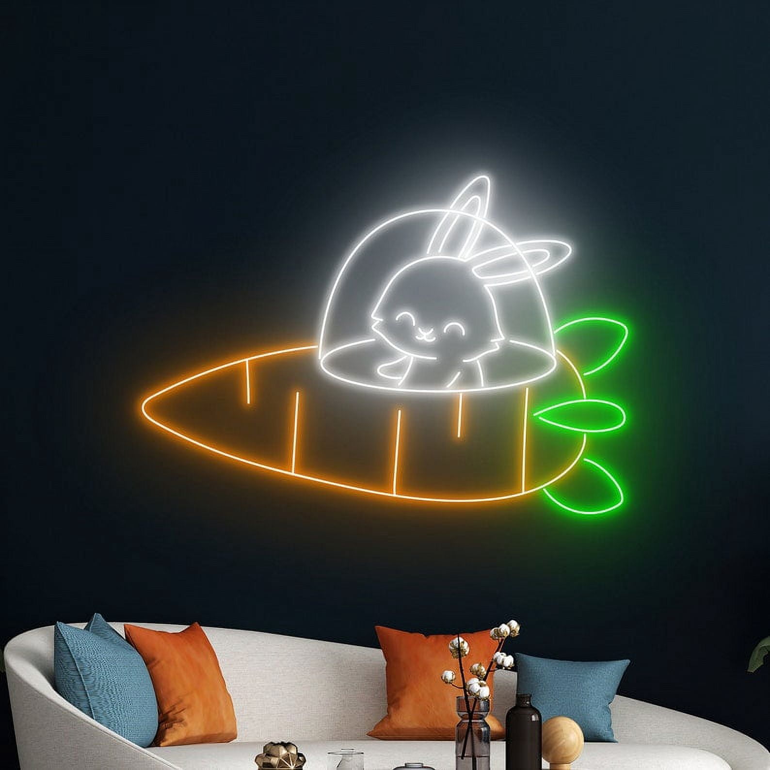 Handmadetneonsign Astronaut Rabbit Bunny Neon Sign, Carrot Rocket LED ...