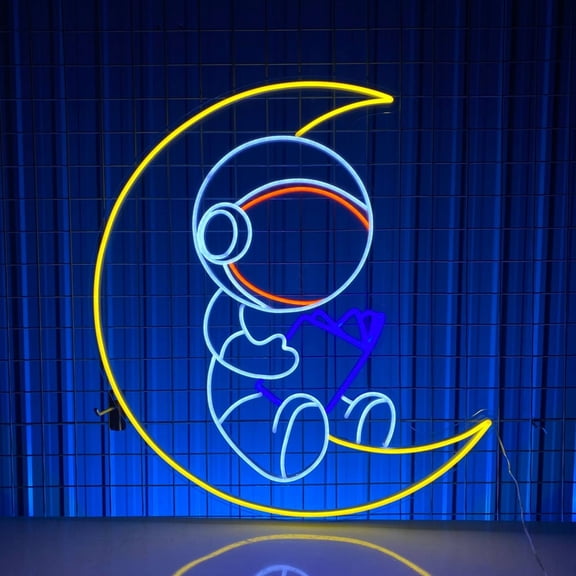 Handmadetneonsign Astronaut Spacecraft Neon Sign, Super Man Astronaut Wall Art Decor, Kids Bedroom Wall Decor