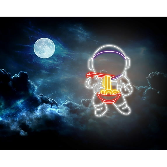 Handmadetneonsign Astronaut eating ramen Neon Sign, Astronaut Led Sign, Ramen Led Sign, Custom Neon