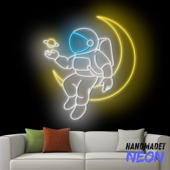 Handmadetneonsign Astronaut on Moon Neon Sign, Spaceman Plannet Led Sign, Astronaut Wall Art, Astronaut Moon Decor 83533
