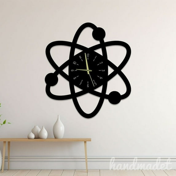 Handmadetneonsign Atom Wall Clock Unique, Year Date Round Wall Clock, Text Oversize Wall Clock 60371